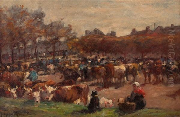 Vaches Dans Une Foire Oil Painting by Aymar (Aimard Alexandre) Pezant