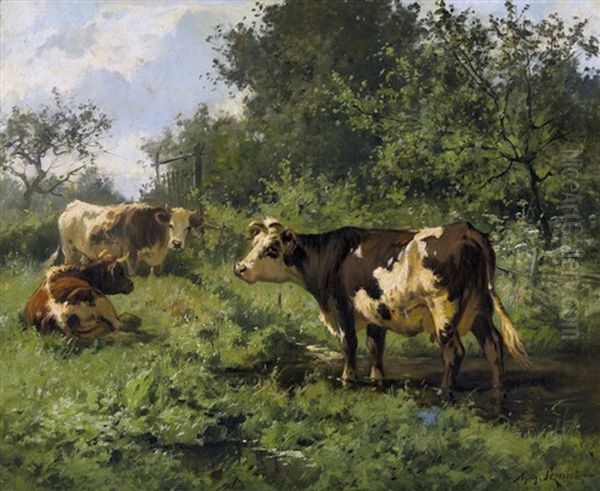 Weidende Kuhe An Einem Sommertag Oil Painting by Aymar (Aimard Alexandre) Pezant