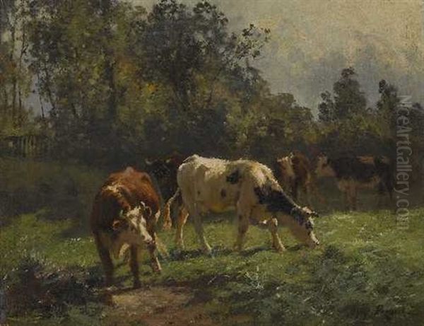 Rinder Auf Der Weide Oil Painting by Aymar (Aimard Alexandre) Pezant