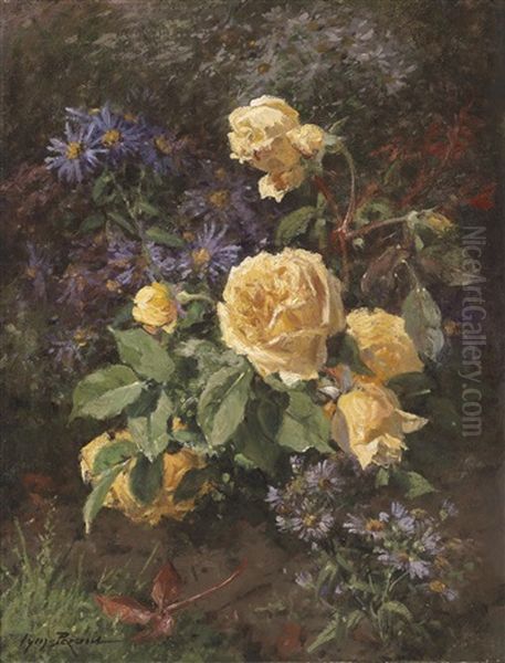 Blumenstuck Mit Gelben Rosen Oil Painting by Aymar (Aimard Alexandre) Pezant