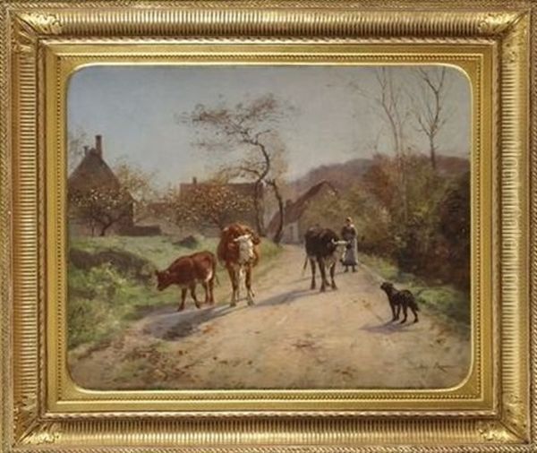 Bergere Et Troupeau Oil Painting by Aymar (Aimard Alexandre) Pezant