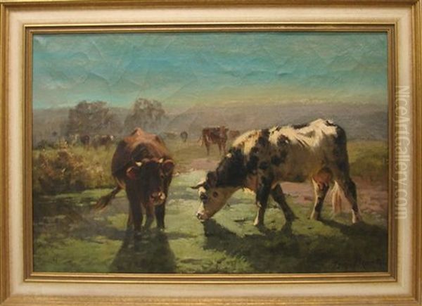 Pastoral Landscape With Cows Oil Painting by Aymar (Aimard Alexandre) Pezant