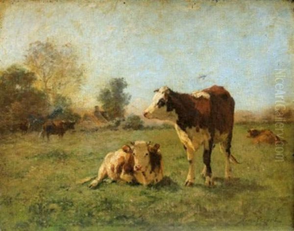 Vaches Au Pre Oil Painting by Aymar (Aimard Alexandre) Pezant