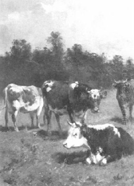 Cows In Pasture Oil Painting by Aymar (Aimard Alexandre) Pezant