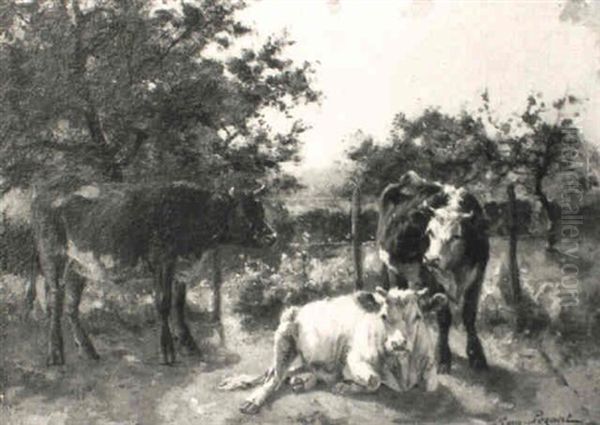 Trois Vaches Dans Un Pre Oil Painting by Aymar (Aimard Alexandre) Pezant