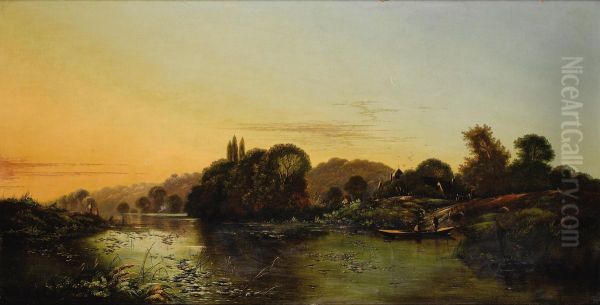 Fishermen At The River Oil Painting by Henry Boddington