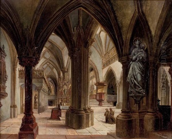 Die Nonnbergkirche (interieur) In Salzburg Oil Painting by Georg Pezolt