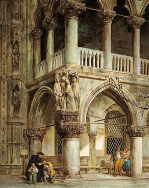 Strasenszene Vor Dem Palazzo Ducale In Venedig Oil Painting by Georg Pezolt