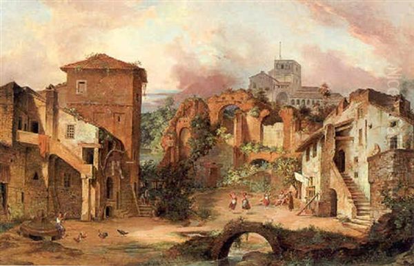 Reste Der Villa Des Pompeius In Albano Bey Rom Oil Painting by Georg Pezolt