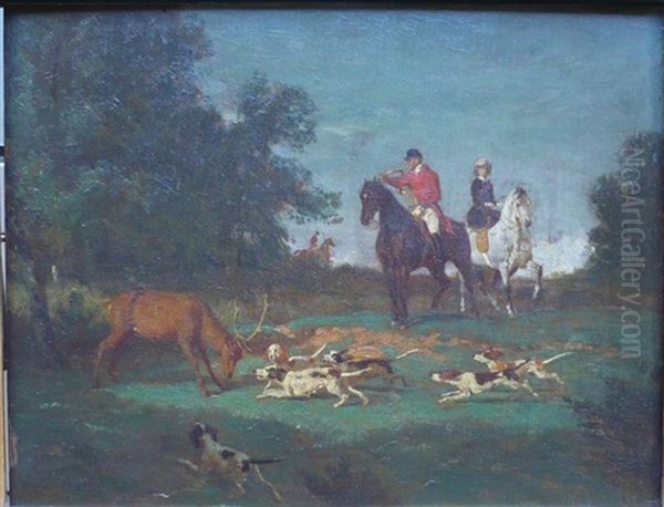 Scene De Chasse Oil Painting by Jean Pezous