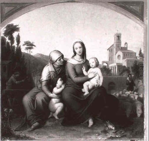 Maria Mit Dem Christkinde Und Elisabeth Mit Johannes, Im    Hintergrund Links Joseph, Rechts Zacharias Oil Painting by Carl Georg Pfanschmidt