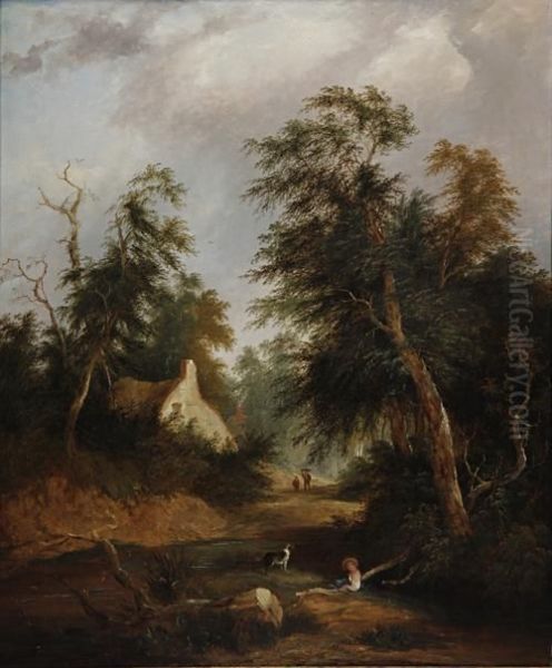 Figures On A Country Lane Oil Painting by Henry John Boddington