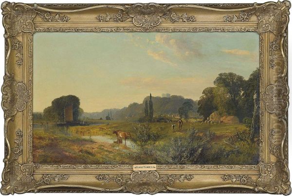 Cattle Watering In A Meadow Oil Painting by Henry John Boddington