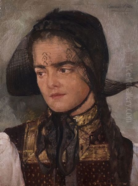 Bildnis Einer Jungen Bauerin In Tracht Oil Painting by Conrad Pfau