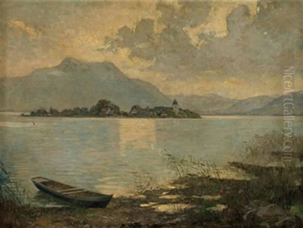 Der Chiemsee Mit Der Fraueninsel Oil Painting by Conrad Pfau