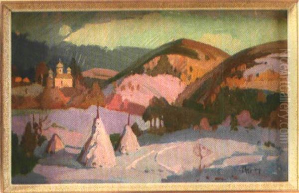 Winterlandschaft Mit Orthodoxer Kirche Oil Painting by Jakub Pfefferberg