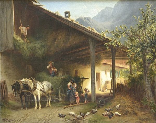 Bauerngehoft In Oberbayern Oil Painting by Friedrich Wilhelm Pfeiffer