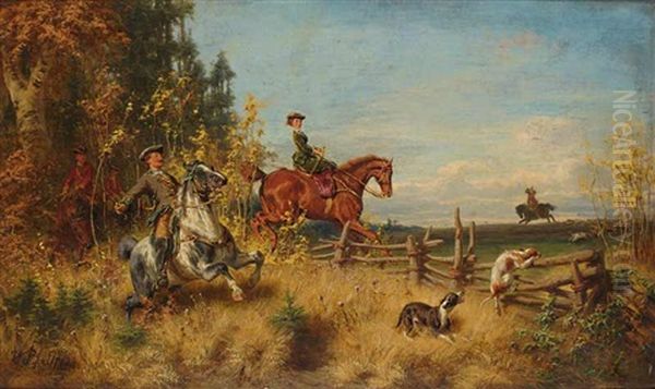 Aristocrats On A Hunt Oil Painting by Friedrich Wilhelm Pfeiffer