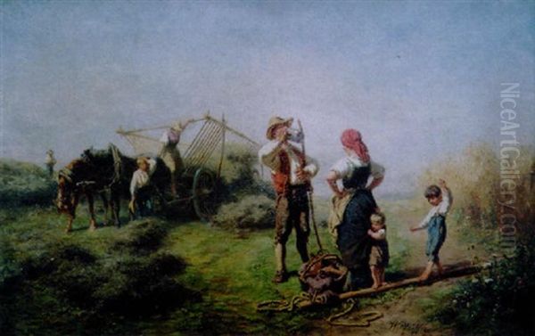 Les Foins Oil Painting by Friedrich Wilhelm Pfeiffer