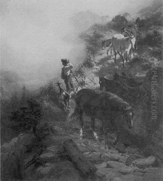 Returning From Pasture Oil Painting by Friedrich Wilhelm Pfeiffer