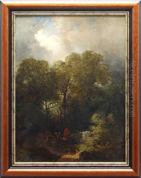 Figure Beside A Stile In A Wooded Landscape Oil Painting by Henry John Boddington