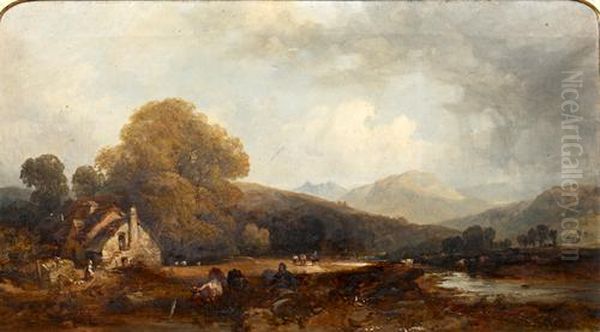 Figures In A Wooded Landscape Oil Painting by Henry John Boddington