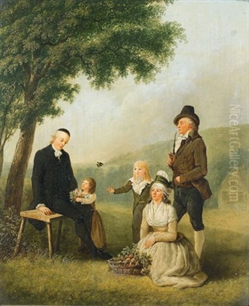 Bildnis Der Familie Des Pfarrers Kramer Oil Painting by Heinrich Pfenninger