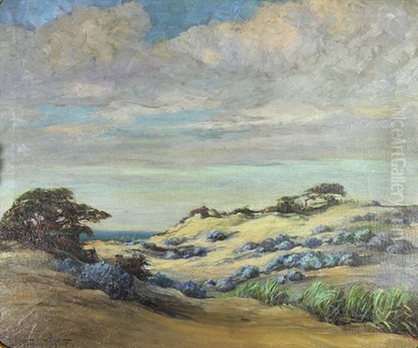 Lupine And Cyprus On The Monterey Coast Oil Painting by Jean J. Pfister