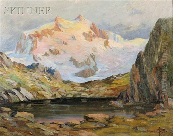 High Mountain Landscape, Possibly The Rocky Mountains, Lander's Peak Oil Painting by Jean J. Pfister