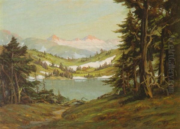 Mountain Lake Oil Painting by Jean J. Pfister