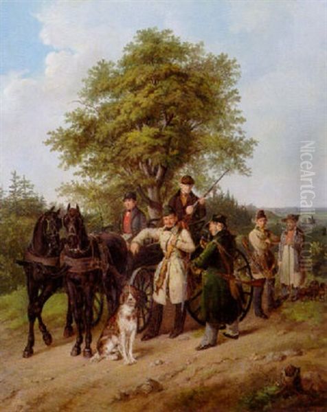 Rastende Jagdgesellschaft Oil Painting by Johann Baptist Pflug