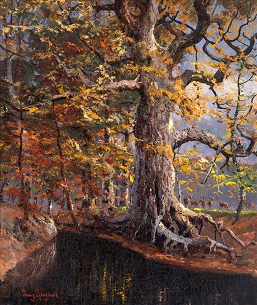 Herbst An Der Wasserburg In Divitz Oil Painting by Franz Pflugradt