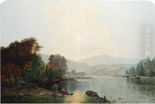 A Bright Morning On The River Usk Oil Painting by Edwin H., Boddington Jnr.