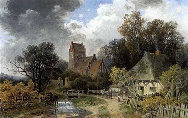 Dorf Mit Backsteinkirche Oil Painting by Gustav Pflugradt