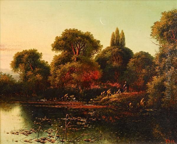 Lake Scene Oil Painting by Edwin H., Boddington Jnr.