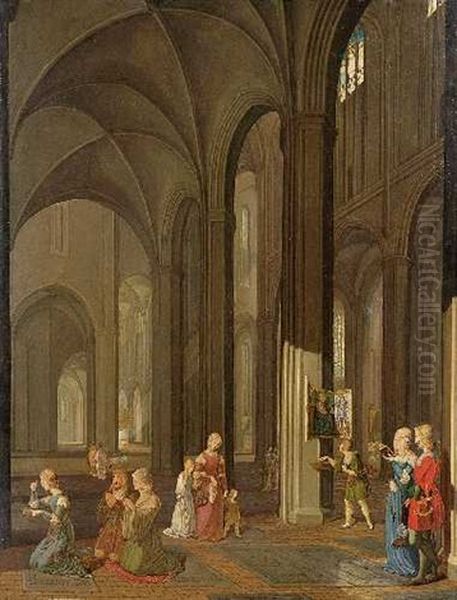 Gotisches Kircheninterieur Mit Romantisierender Figurenstaffage Oil Painting by Franz Pforr