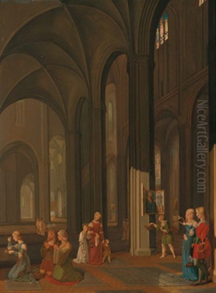 Gotisches Kircheninterieur Mit Romantisierender Figurenstaffage Oil Painting by Franz Pforr