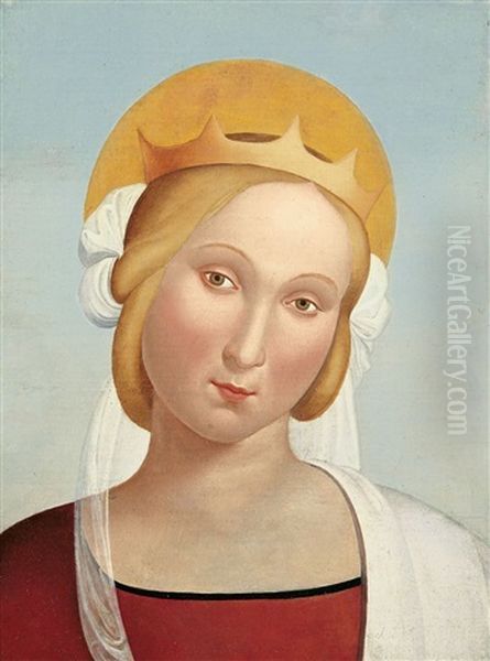 Gekronte Madonna In Rotem Gewand Und Mit Weissem Schleier Oil Painting by Franz Pforr