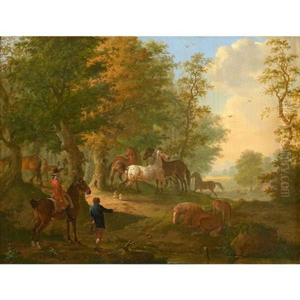 Cavaliers Et Villageois Observant Des Chevaux En Liberte Oil Painting by Johann Georg Pforr