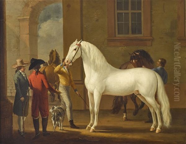 Schimmelhengst Vor Dem Stall Oil Painting by Johann Georg Pforr