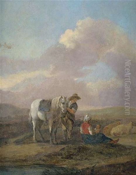 Bauernfamilie Vor Weidelandschaft Oil Painting by Johann Georg Pforr