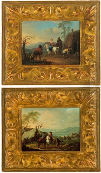 Rastende Reiter Vor Einem Wirtshaus (+ Rastende Reiter Im Feldlager; Pair) Oil Painting by Johann Georg Pforr