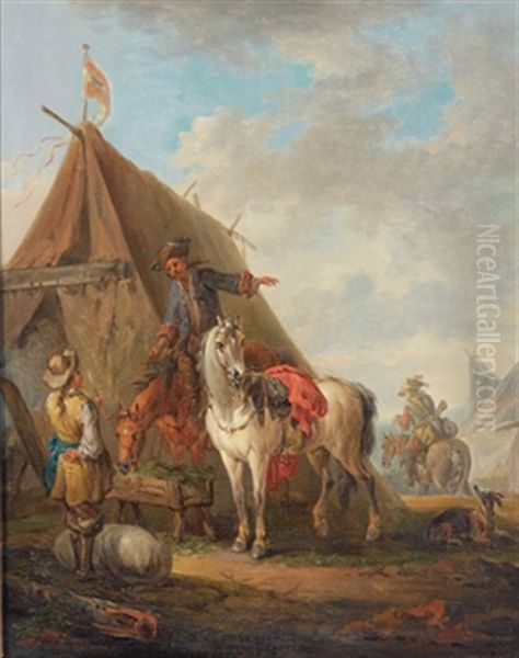 Soldaten Und Dragoner In Einem Zeltlager Oil Painting by Johann Georg Pforr