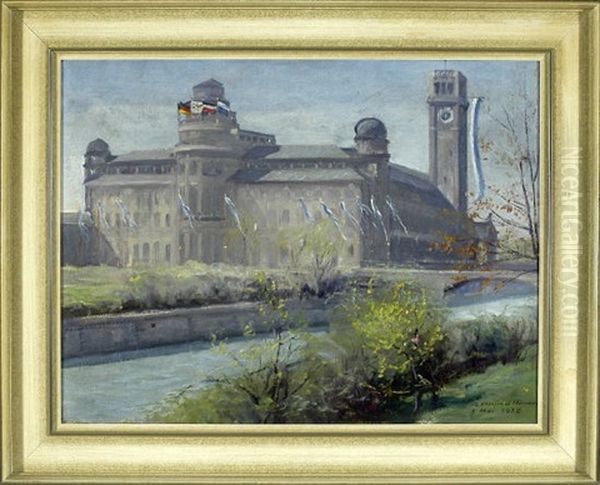 Munchen - Deutsches Museum Mit Isarbrucke Oil Painting by Alois Pfund