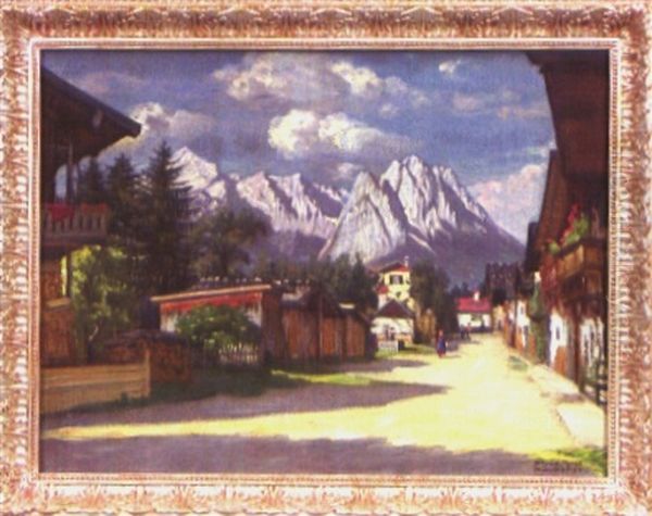 Dorfstrase Mit Bergansicht Oil Painting by Alois Pfund