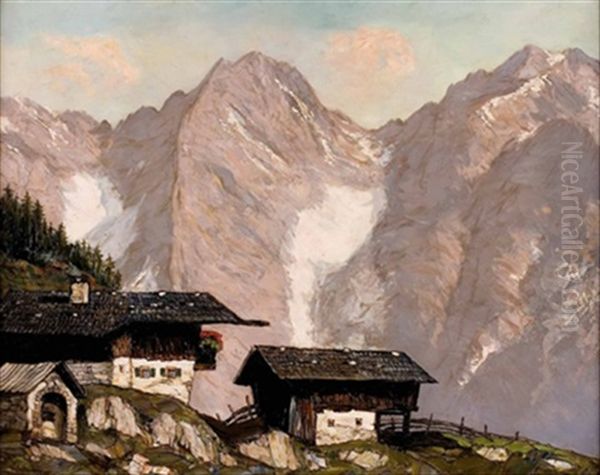 Gehoft Im Hochgebirge (wilder Kaiser) Oil Painting by Alois Pfund