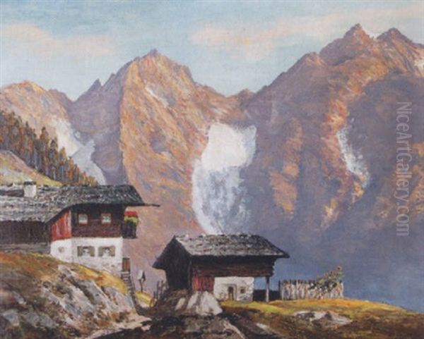 Bergbauernhof Mit Wilden Kaiser Oil Painting by Alois Pfund