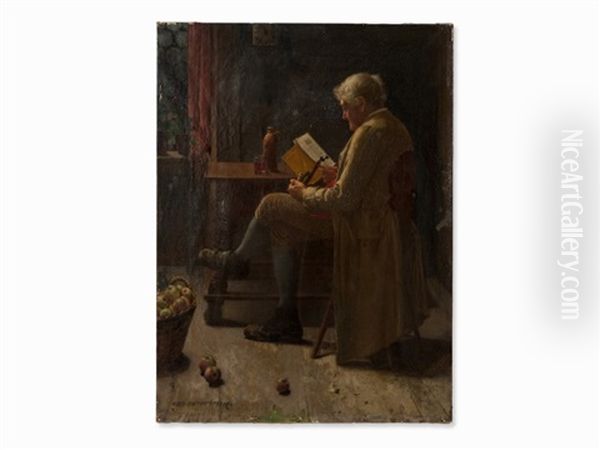 Reading Man Oil Painting by Eduard Pfyffer