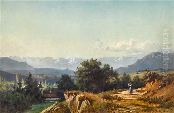 Vue Sur Le Village De Bourget Oil Painting by Niklaus von Pfyffer