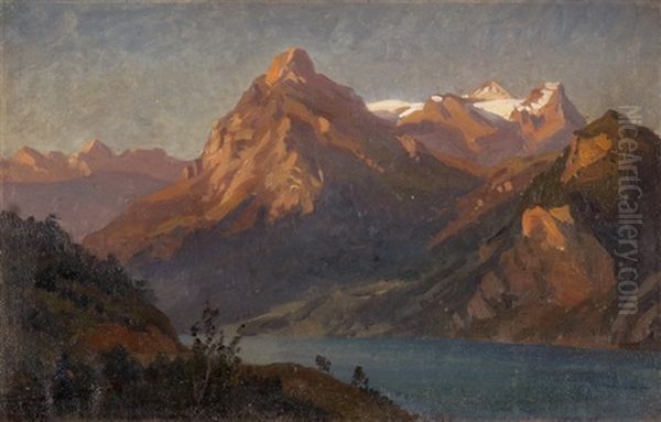 Urirotstock Bei Sisikon, Abendstimmung Oil Painting by Niklaus von Pfyffer